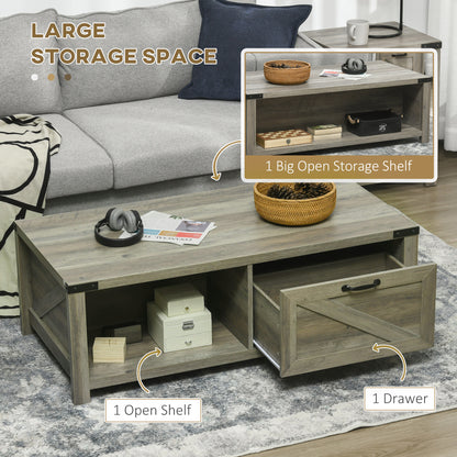 Table basse industrielle avec tiroir et étagères