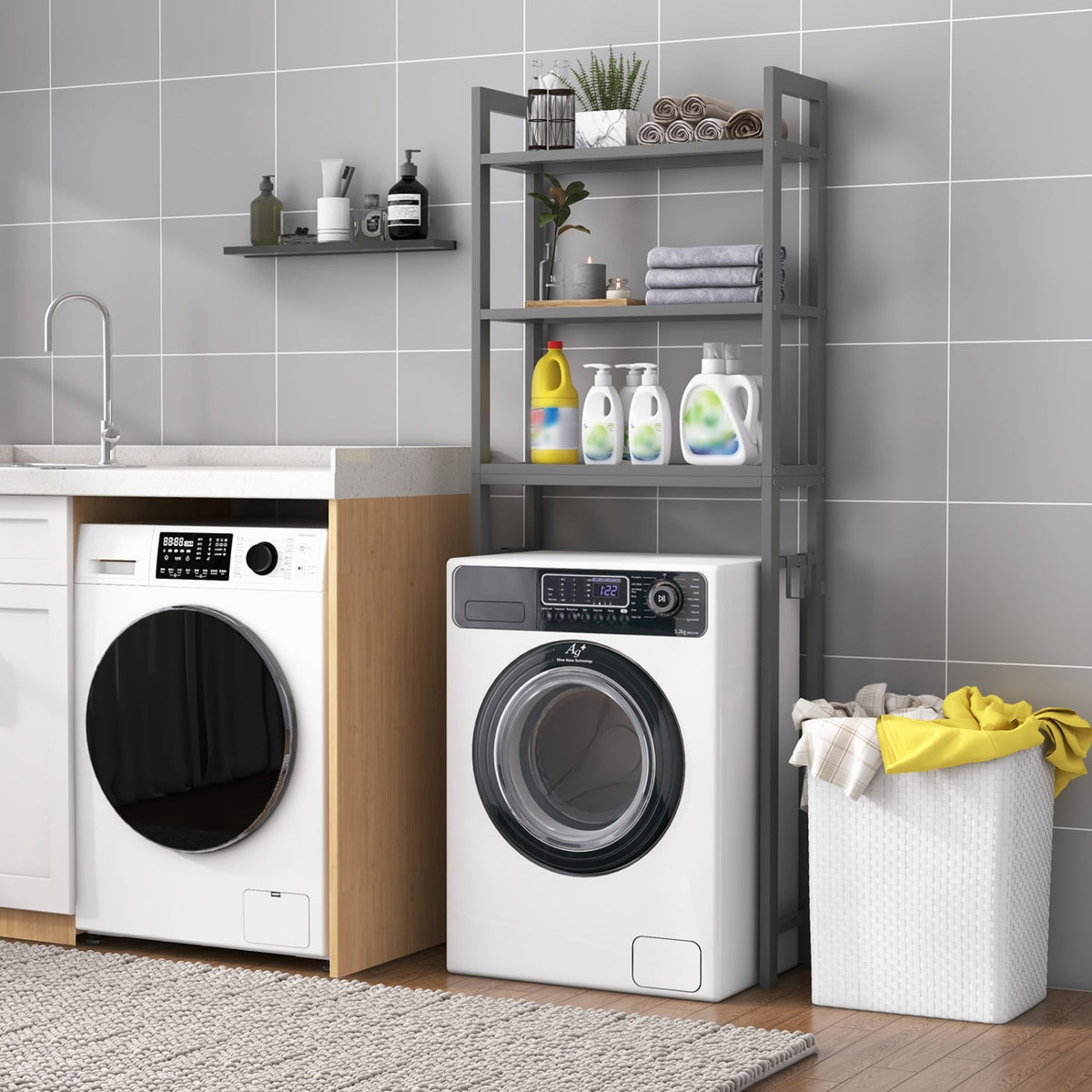 Étagère de rangement autoportante pour salle de bain métallique