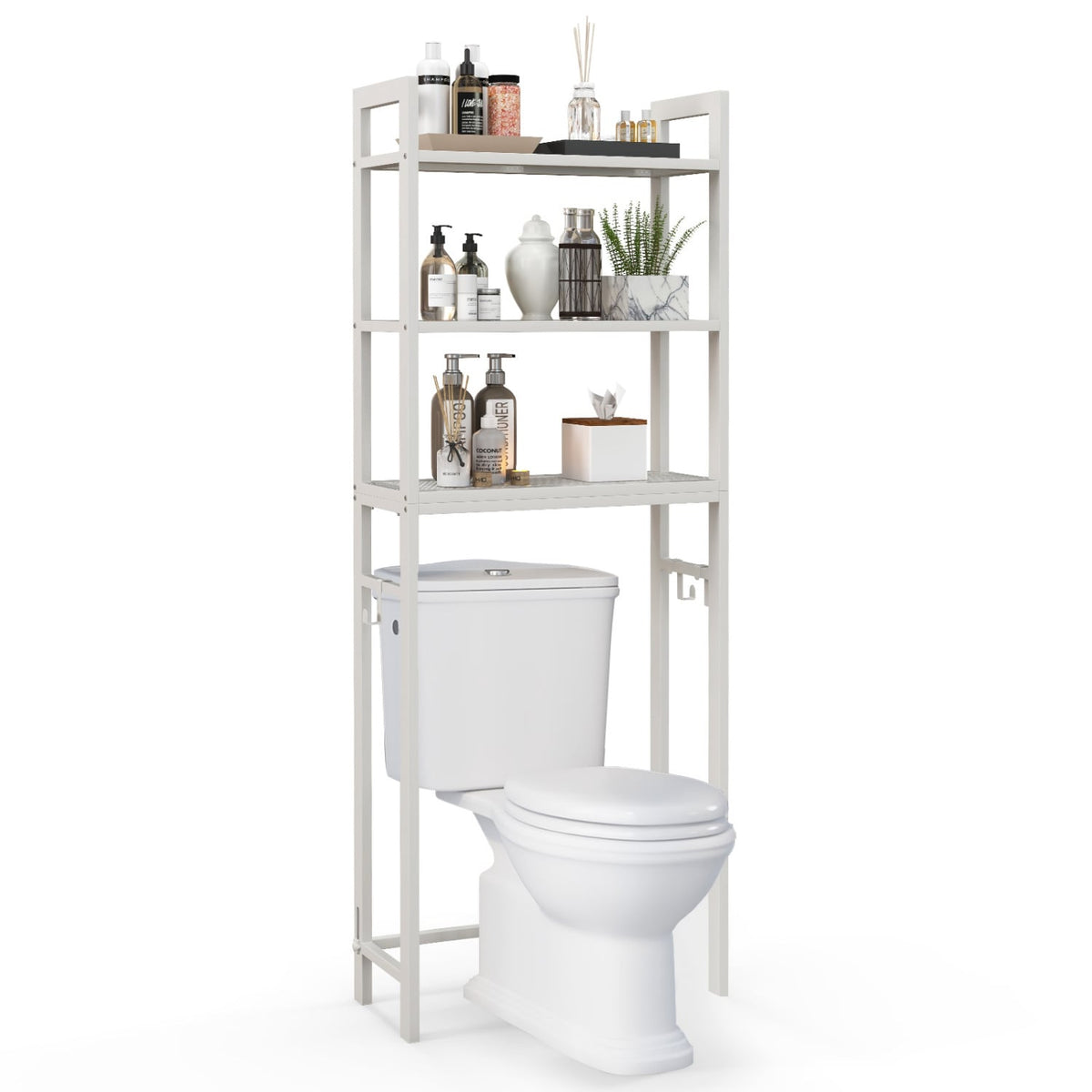 Étagère de rangement autoportante pour salle de bain métallique