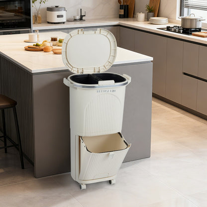 Poubelle de cuisine double 38 L avec couvercle et roulettes