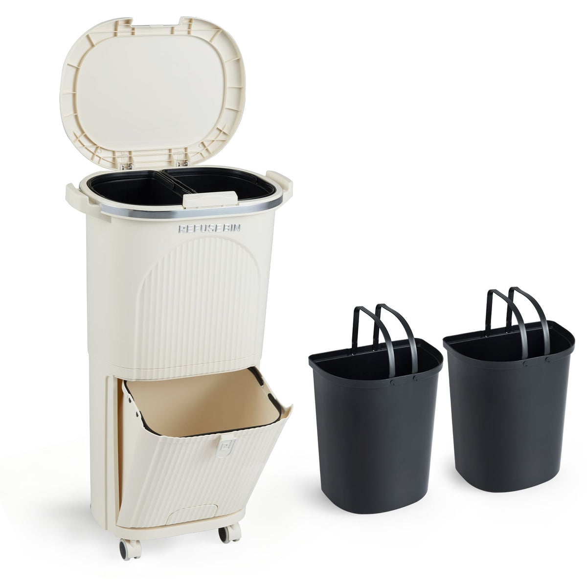 Poubelle de cuisine double 38 L avec couvercle et roulettes