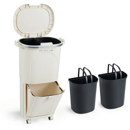 Poubelle de cuisine double 38 L avec couvercle et roulettes