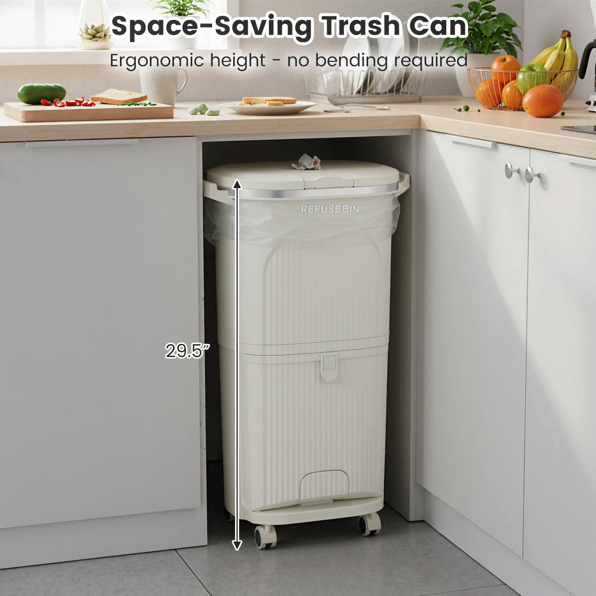 Poubelle de cuisine double 38 L avec couvercle et roulettes