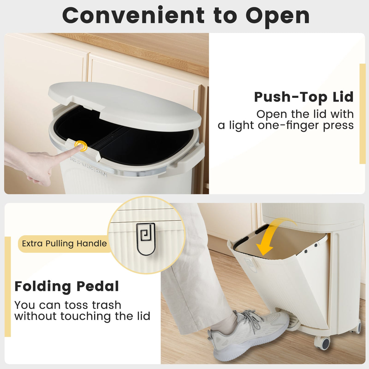 Poubelle de cuisine double 38 L avec couvercle et roulettes