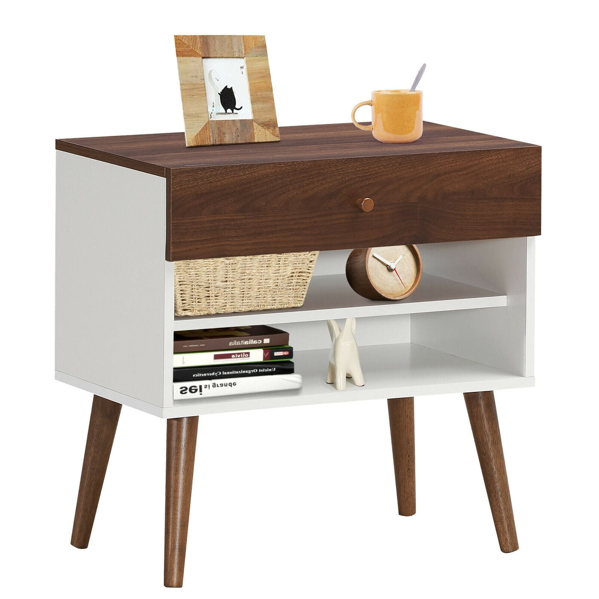 Table de chevet style mid-century avec tiroir