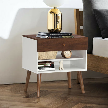 Table de chevet style mid-century avec tiroir