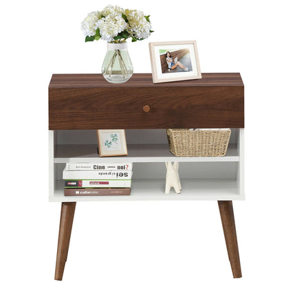 Table de chevet style mid-century avec tiroir