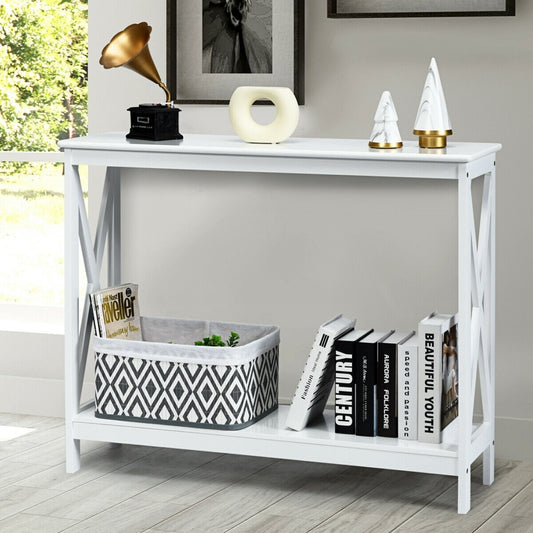 Table console 2 niveaux à motif en X