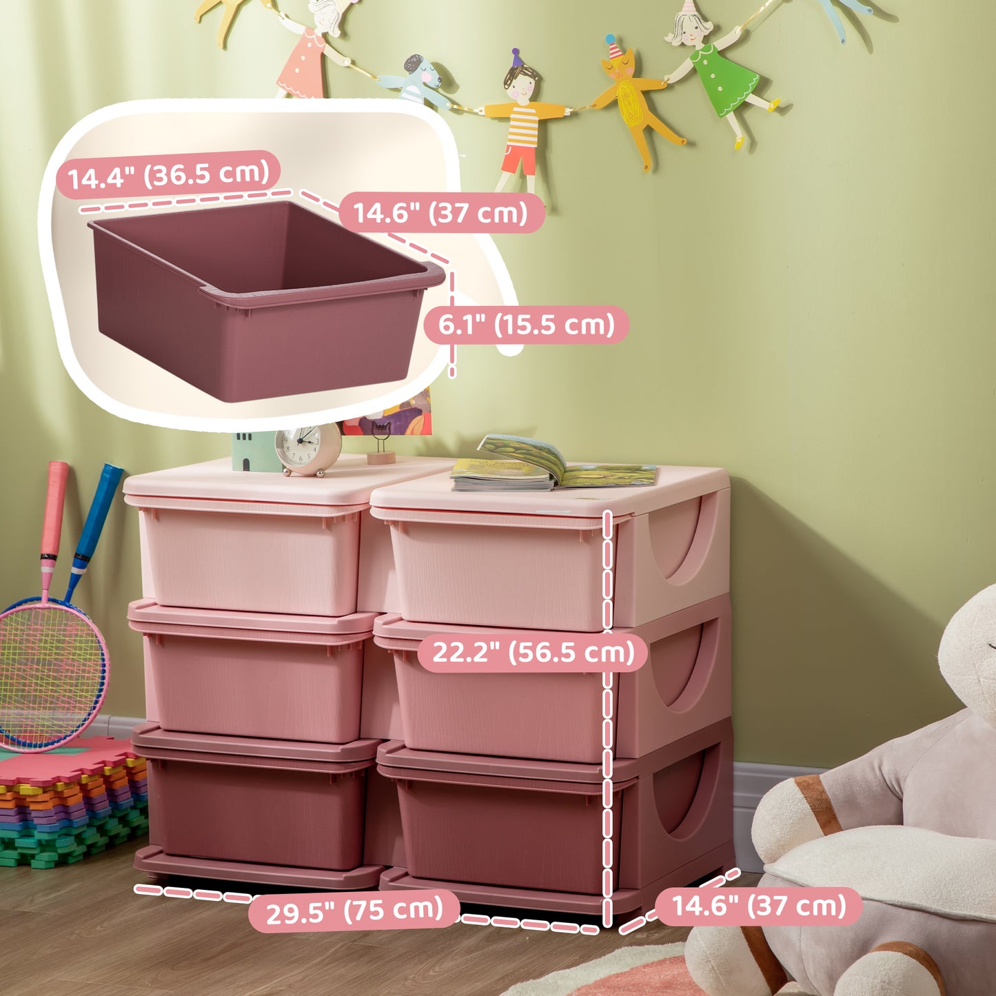 Organisateur jouets 3 niveaux 6 tiroirs plastique enfants