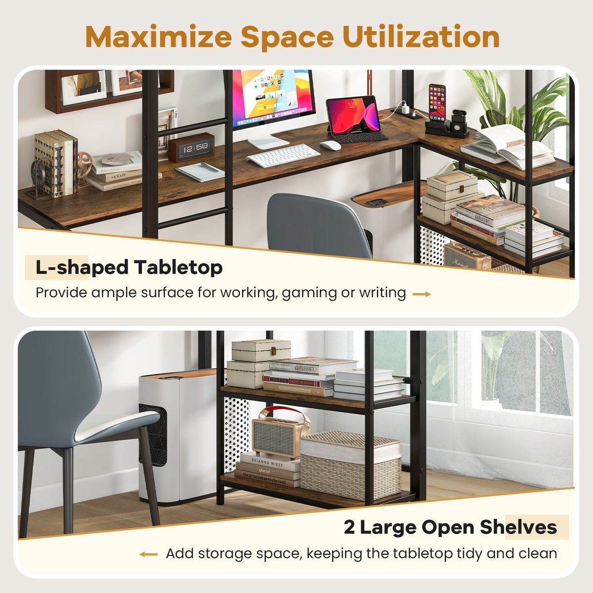 Lit mezzanine une place avec bureau et étagères LED