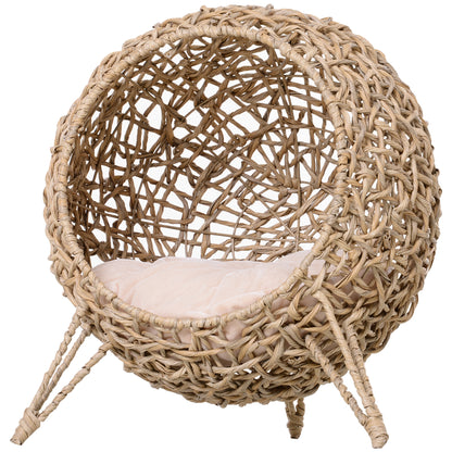 Maison pour chat en rotin surélevée avec coussin
