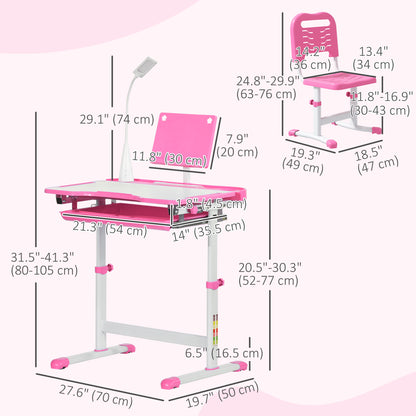 Bureau enfant ajustable avec chaise et lampe LED
