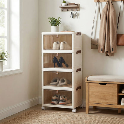 Meuble à chaussures pliable à roulettes