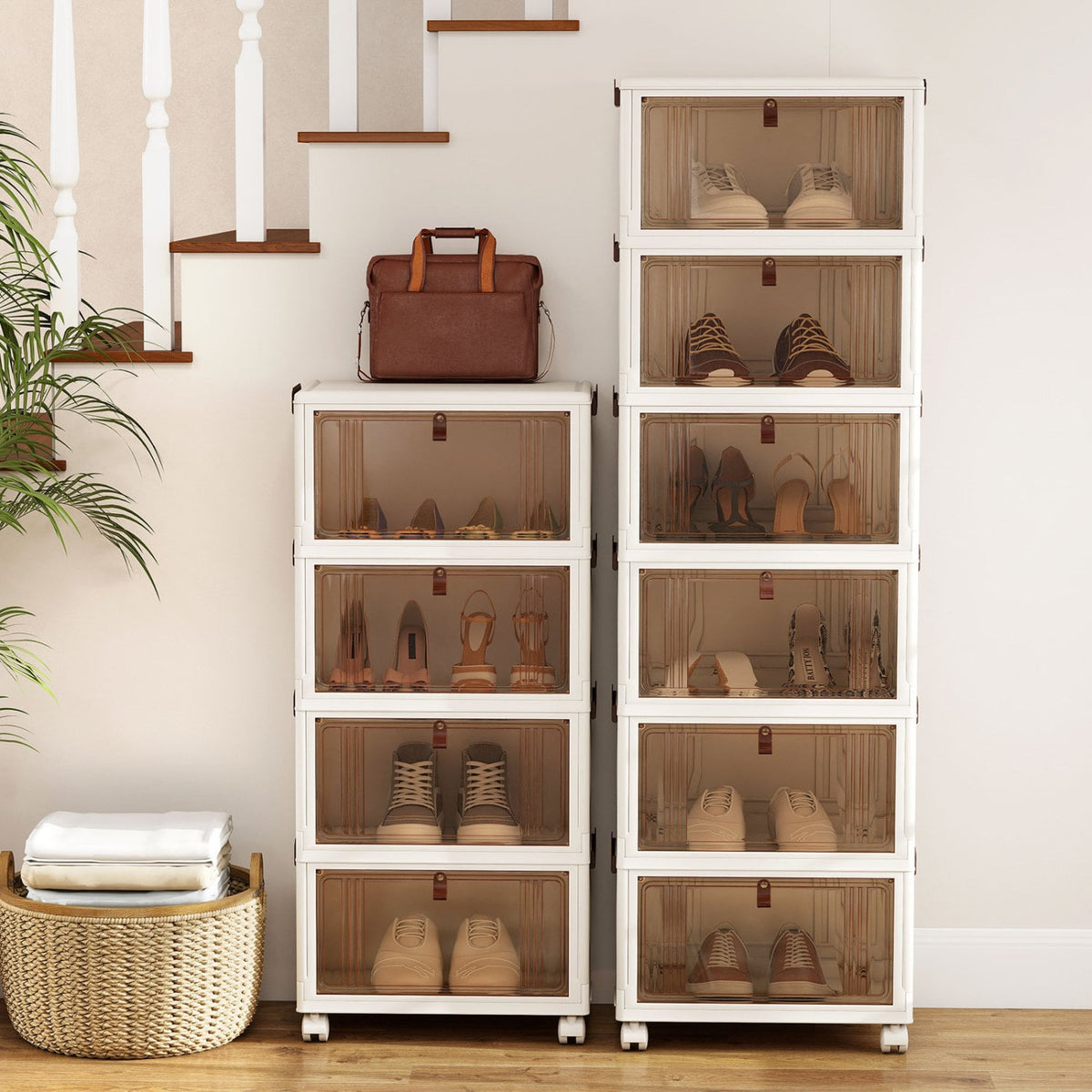 Meuble à chaussures pliable à roulettes
