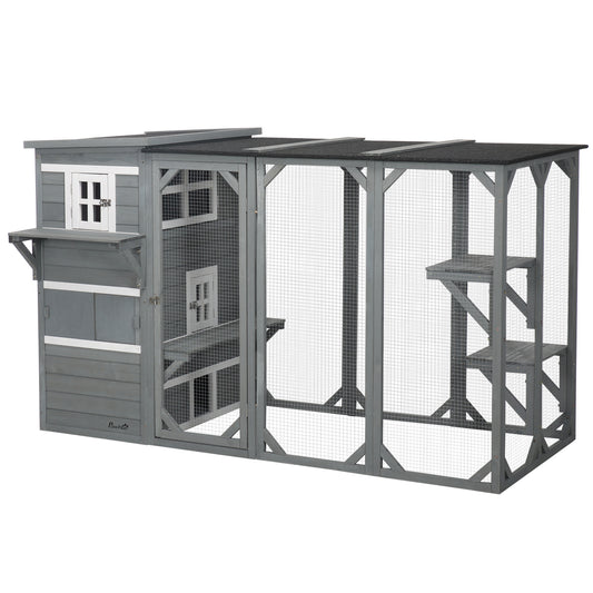Catio Extérieur Aosom en Bois 193cm avec Toit Asphalte et Plateformes