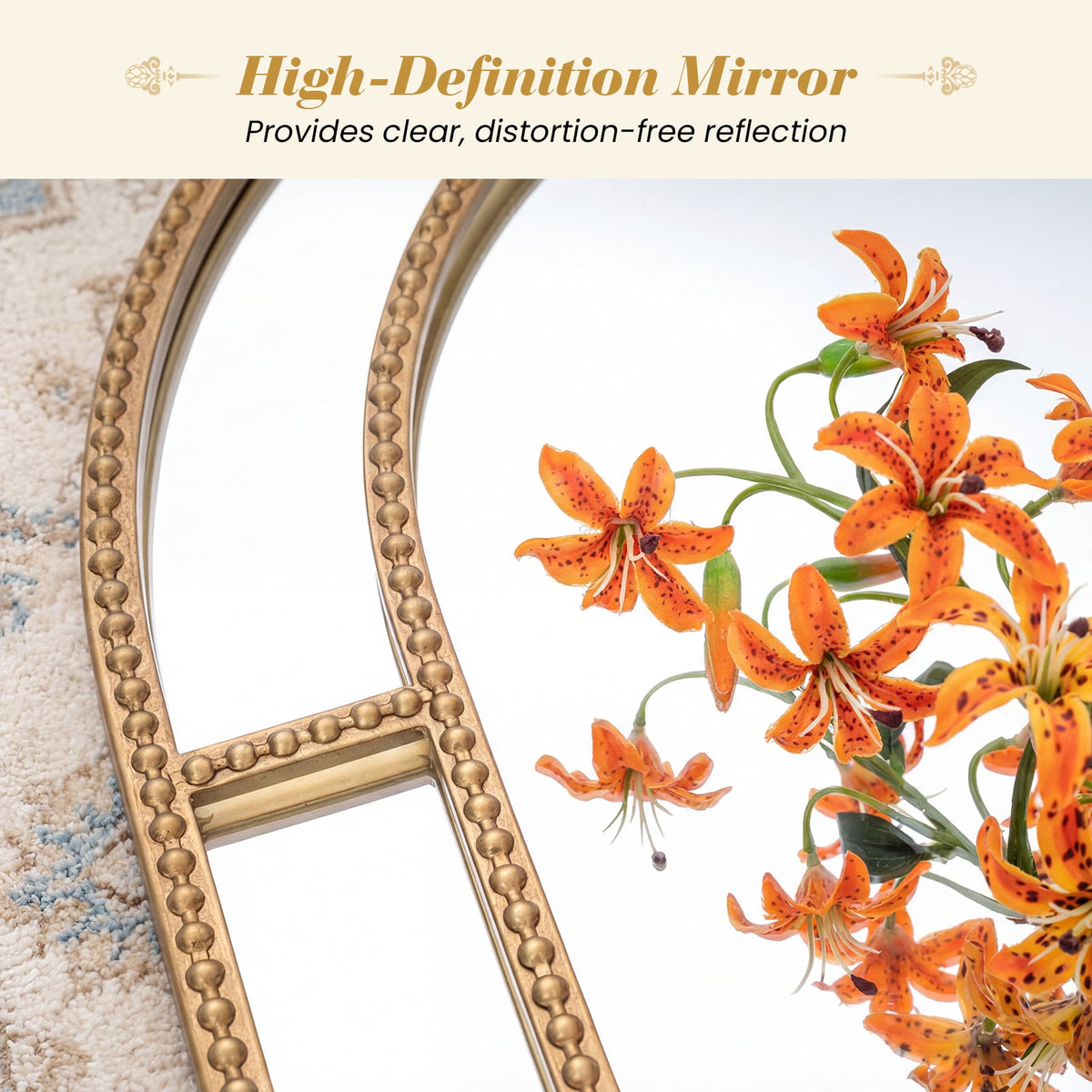 Miroir mural décoratif cadre perlé doré — Or
