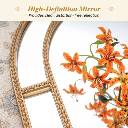 Miroir mural décoratif cadre perlé doré — Or