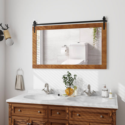 Miroir mural style porte de grange en bois massif 102 x 66 cm
