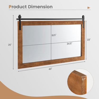 Miroir mural style porte de grange en bois massif 102 x 66 cm