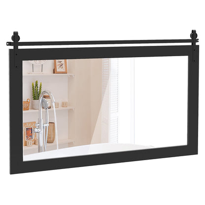 Miroir mural style porte de grange en bois massif 102 x 66 cm