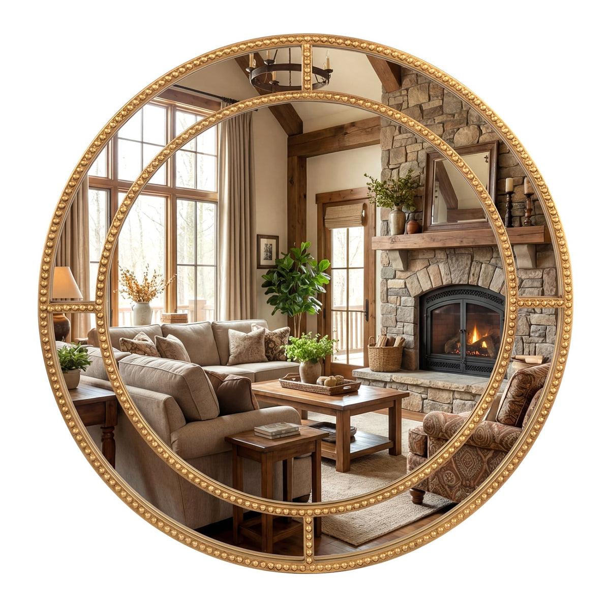 Miroir mural rond doré perlé 71 cm — Or