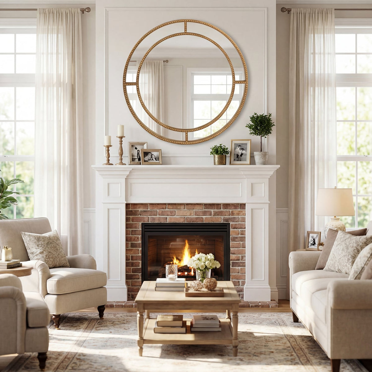 Miroir mural rond doré perlé 71 cm — Or