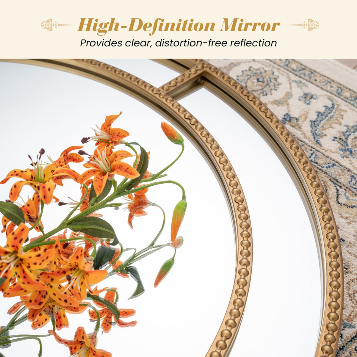 Miroir mural rond doré perlé 71 cm — Or