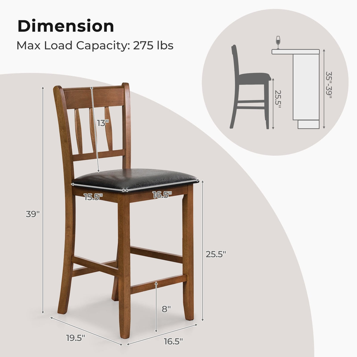 Tabouret de comptoir hauteur 65 cm — Lot de 2