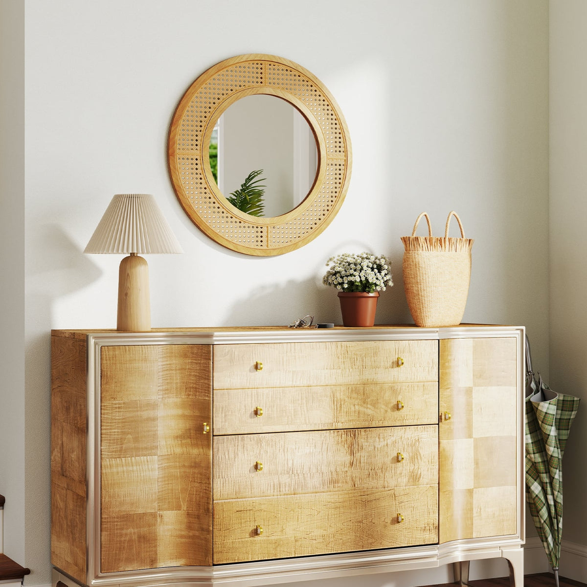 Miroir mural décoratif rond style bohème de 65 cm