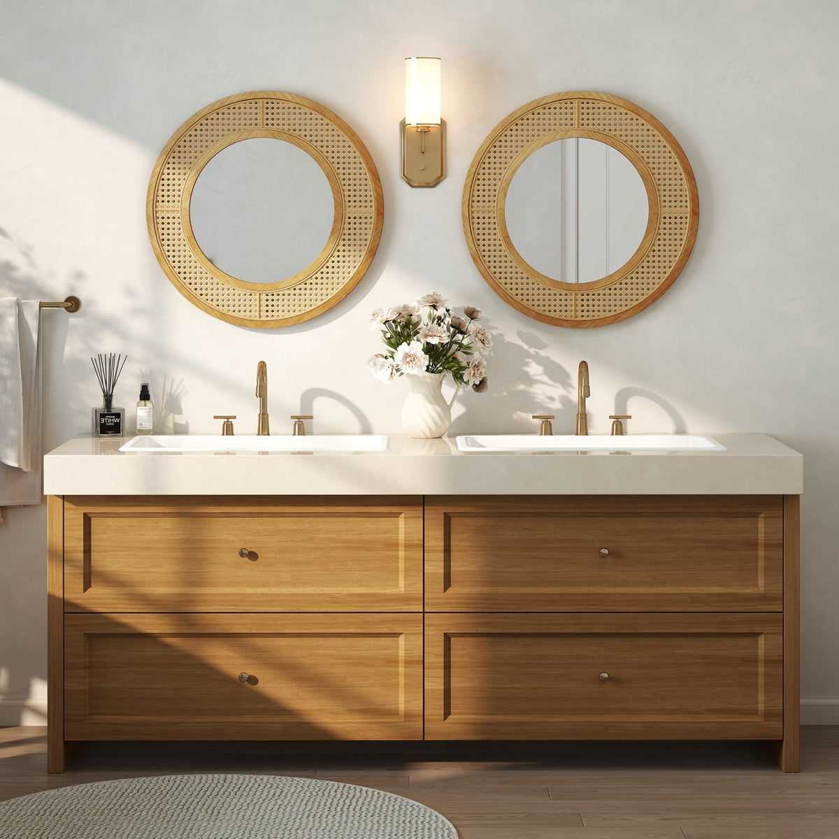 Miroir mural décoratif rond style bohème de 65 cm