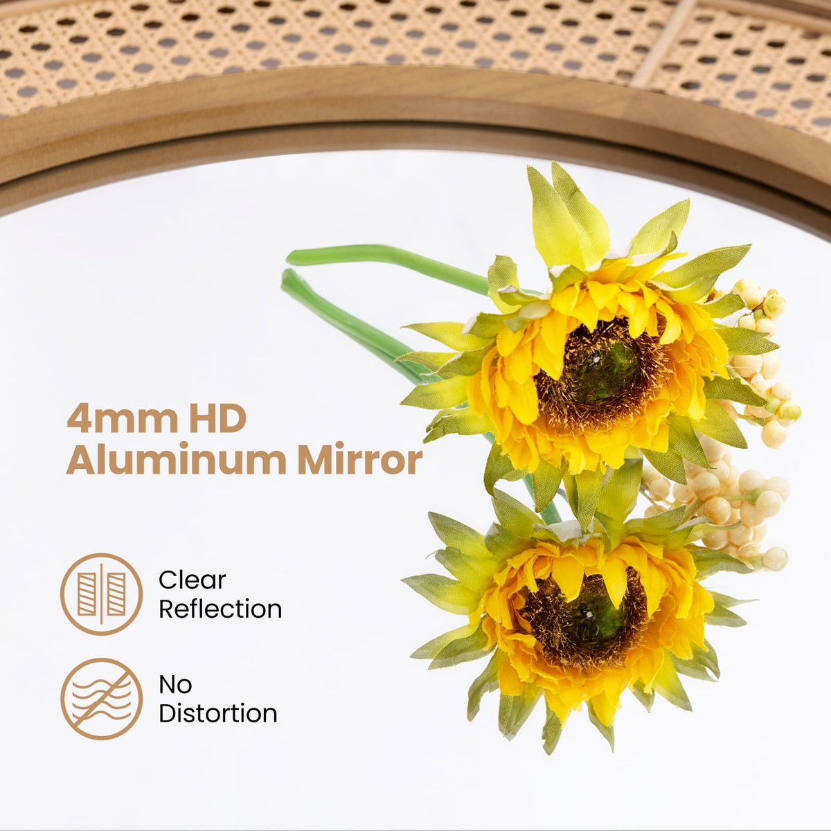 Miroir mural décoratif rond style bohème de 65 cm