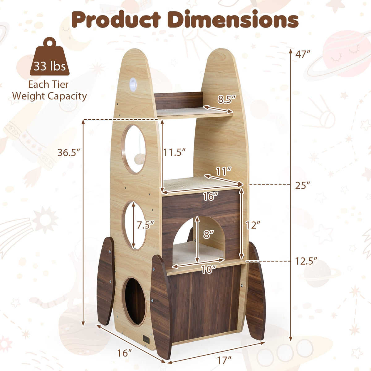 Arbre à chat design fusée multi-niveaux