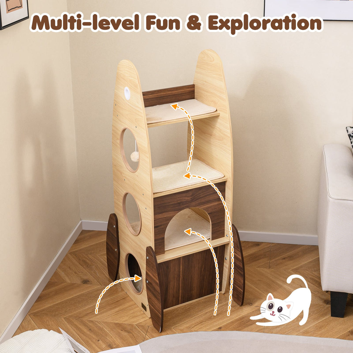 Arbre à chat design fusée multi-niveaux