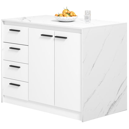 Îlot de cuisine avec rangement 4 tiroirs effet marbre