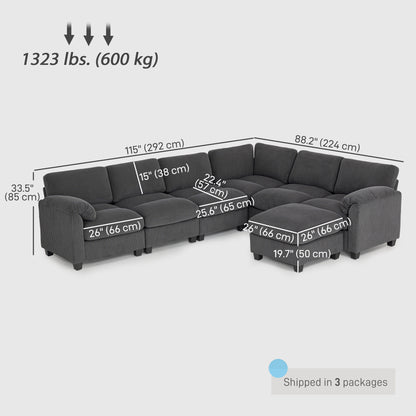 Sofa sectionnel modulaire en forme de U en velours côtelé