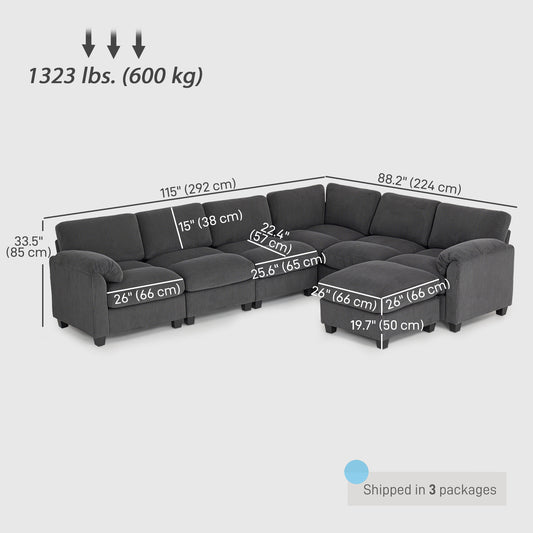 Sofa sectionnel modulaire en forme de U en velours côtelé
