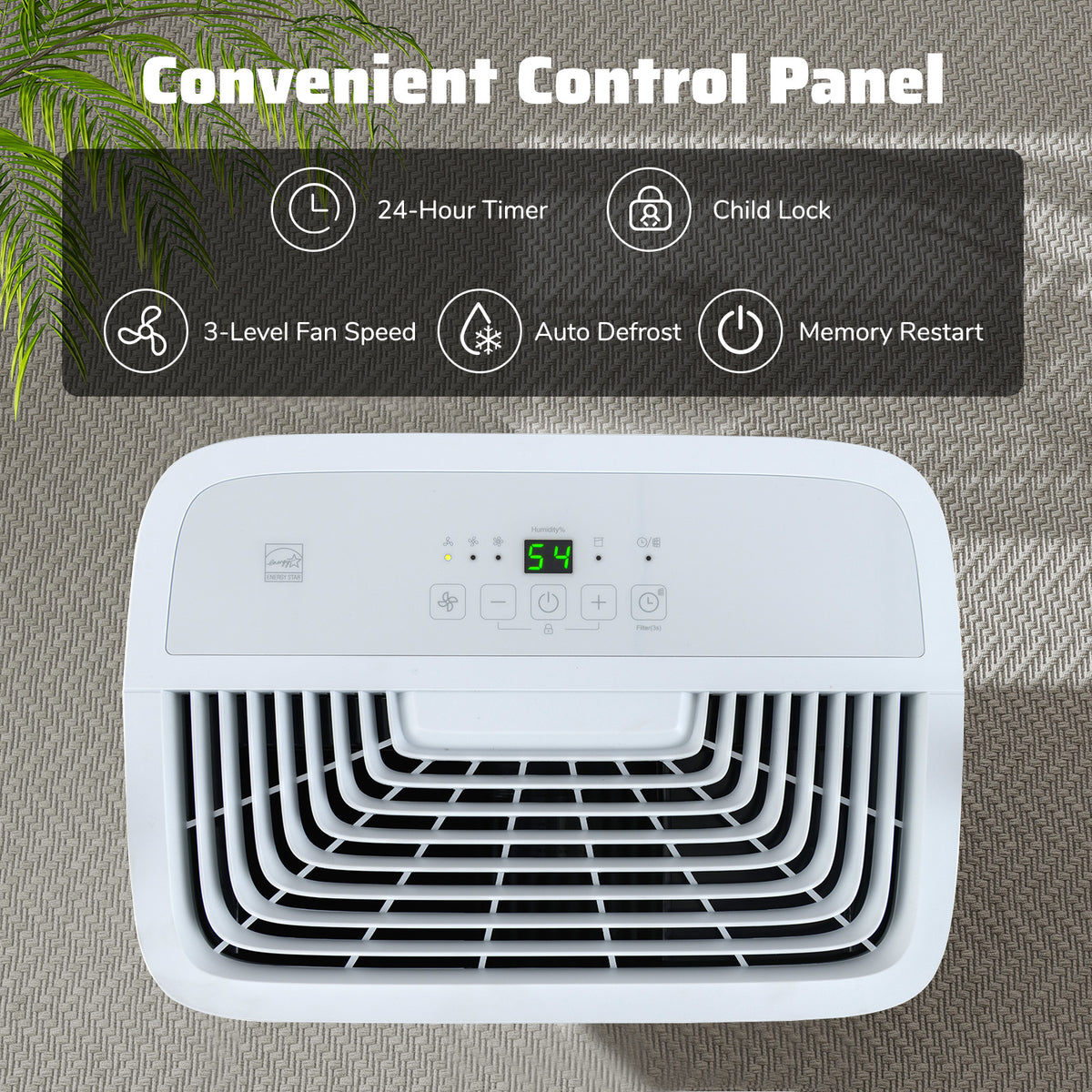 Déshumidificateur 71 L avec minuterie et affichage DEL