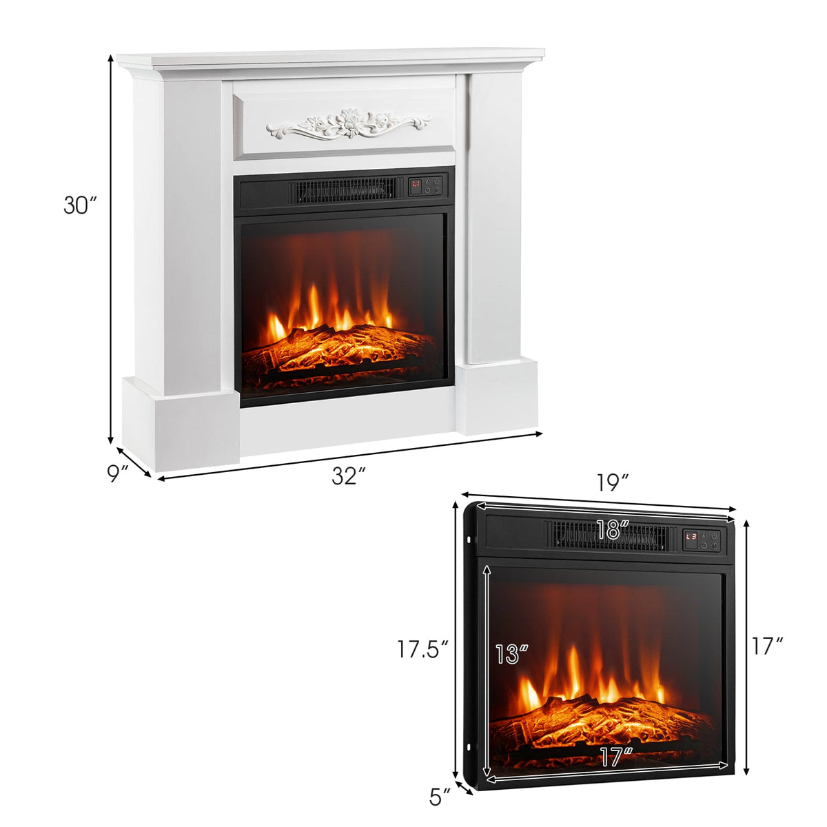 Foyer électrique meuble télé 1400W avec télécommande