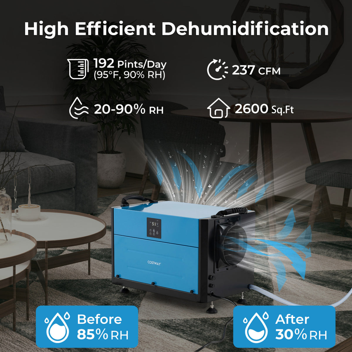 Déshumidificateur de vide sanitaire intelligent 91 litres