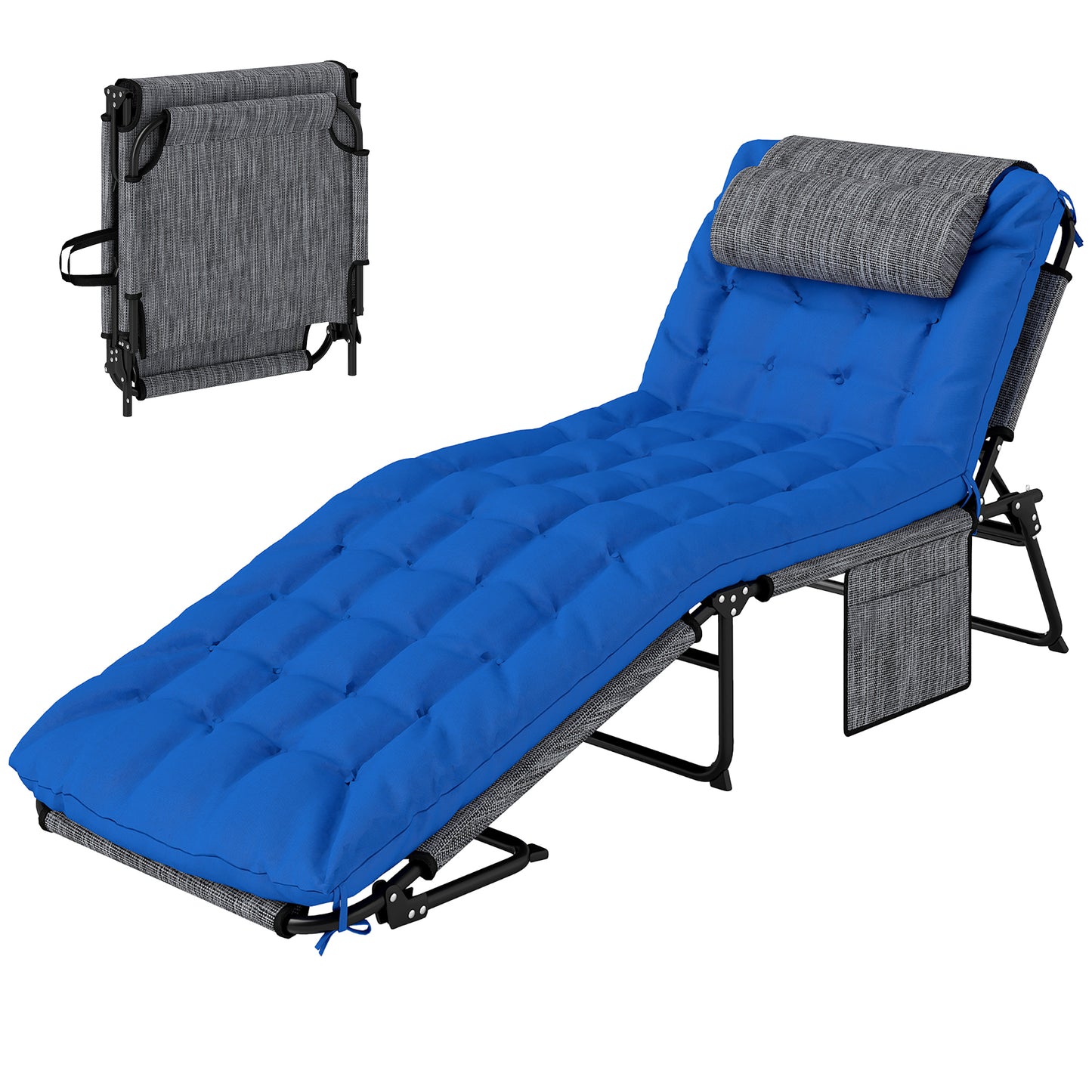 Chaise longue pliante 4 positions avec coussin