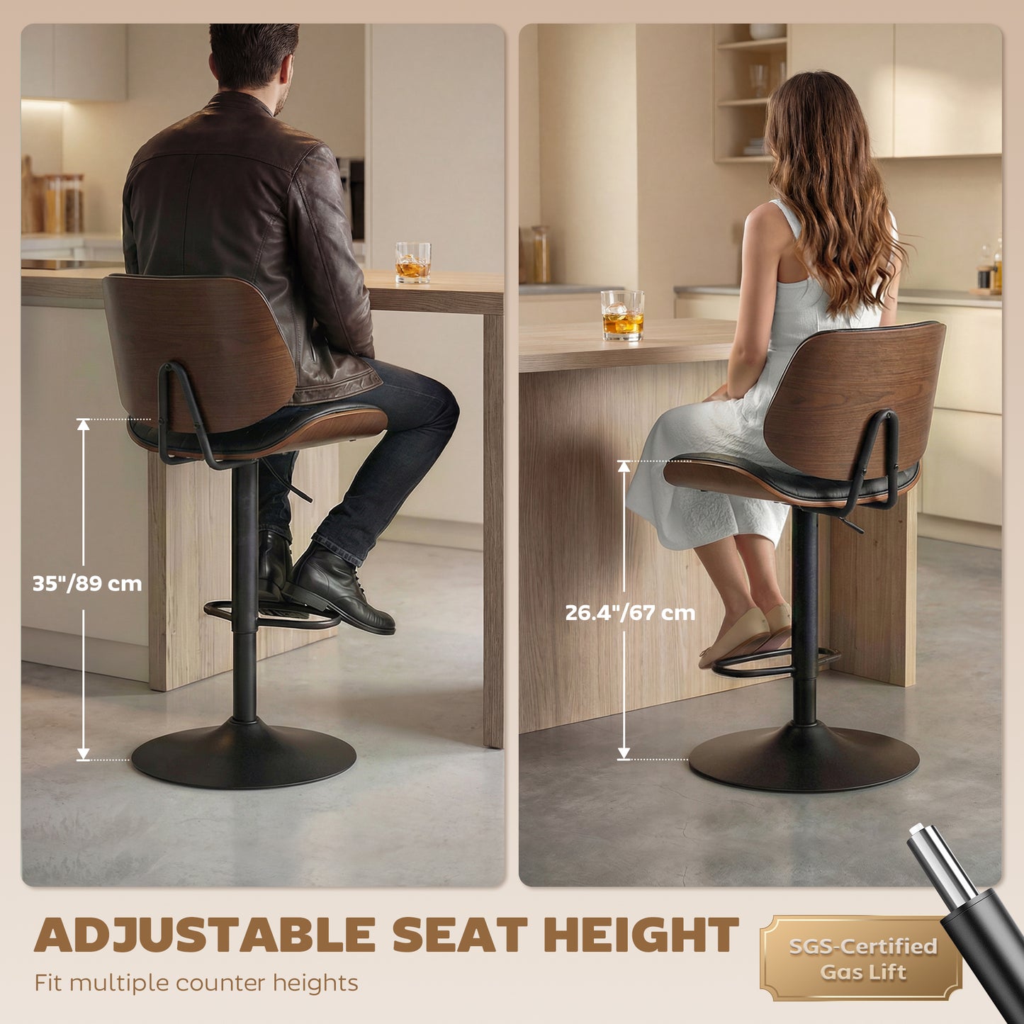 Tabourets de bar pivotants hauteur ajustable ensemble de 2
