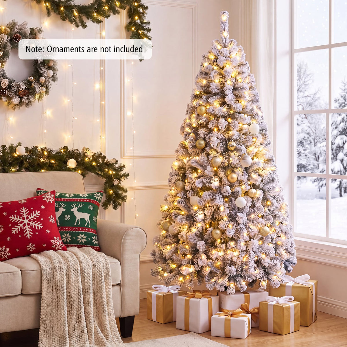 Arbre de Noël artificiel enneigé pré-éclairé 183 cm