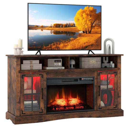 Meuble TV rustique avec foyer électrique pour téléviseur jusqu'à 127 cm