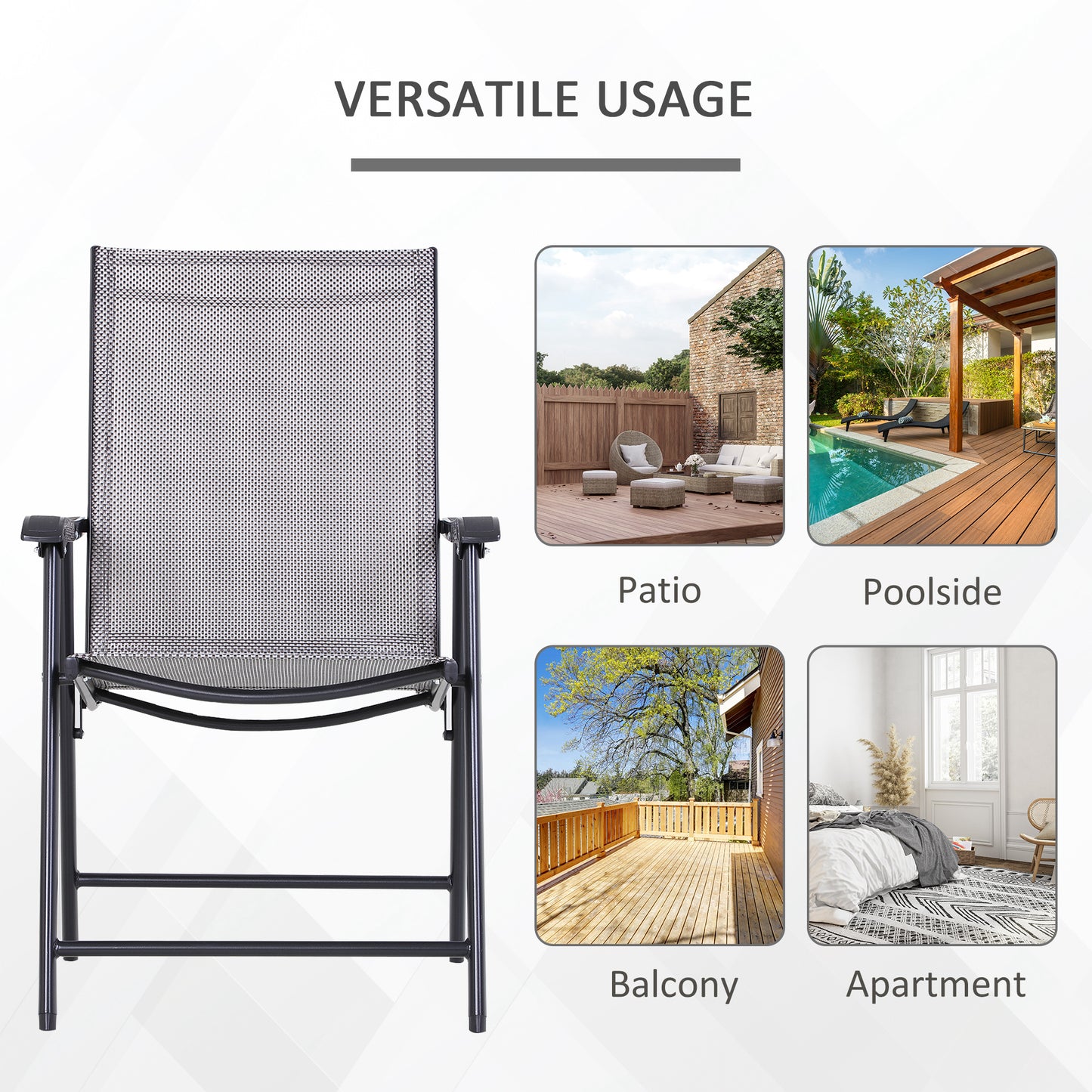 Chaises pliantes de patio avec accoudoirs lot de 2