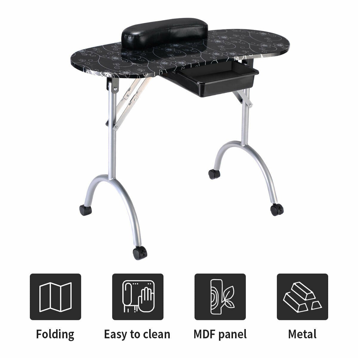 Table à manucure portable pliable avec tiroir et coussin