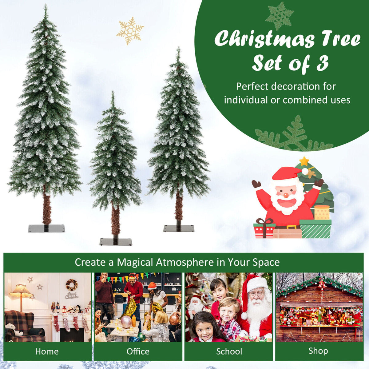 Arbre de Noël enneigé artificiel — Lot de 3
