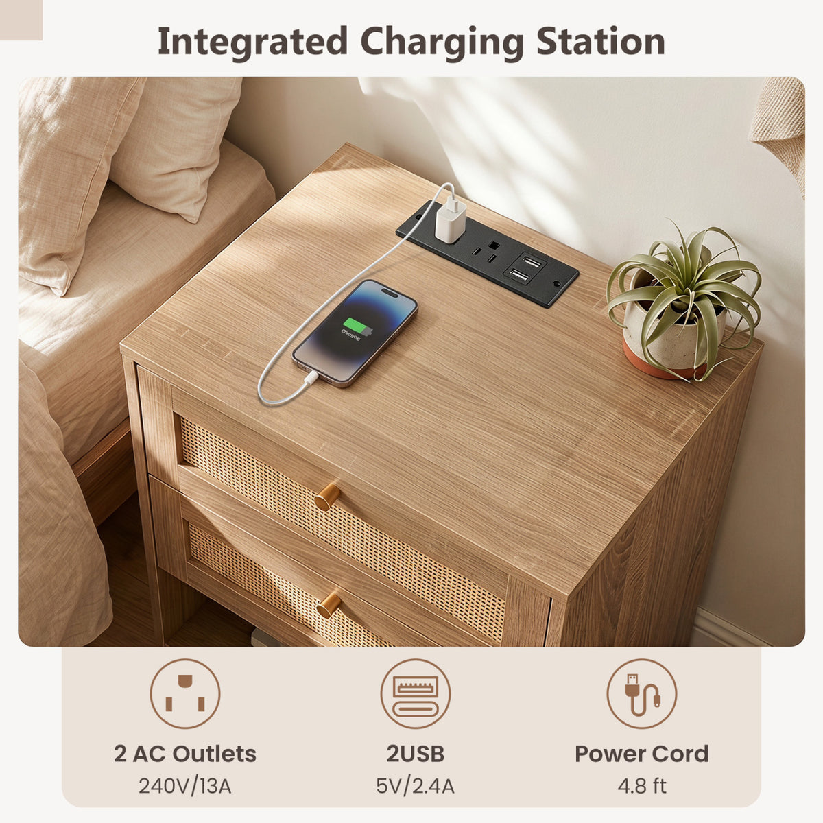 Ensemble de 2 tables de chevet avec station de charge et DEL