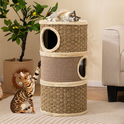 Condo pour chat 3 étages avec griffoir en sisal 71 cm