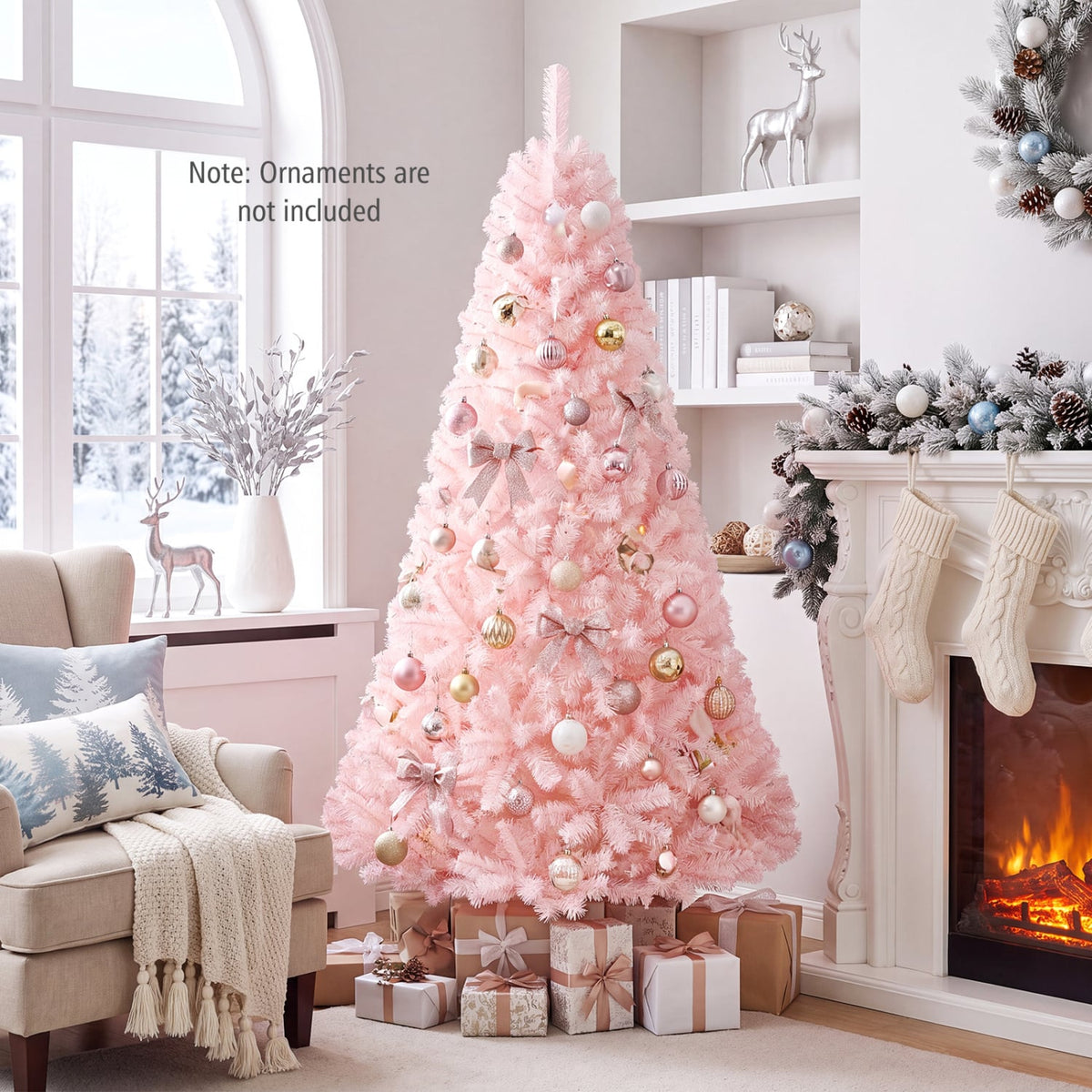 Arbre de Noël artificiel rose et feuillu