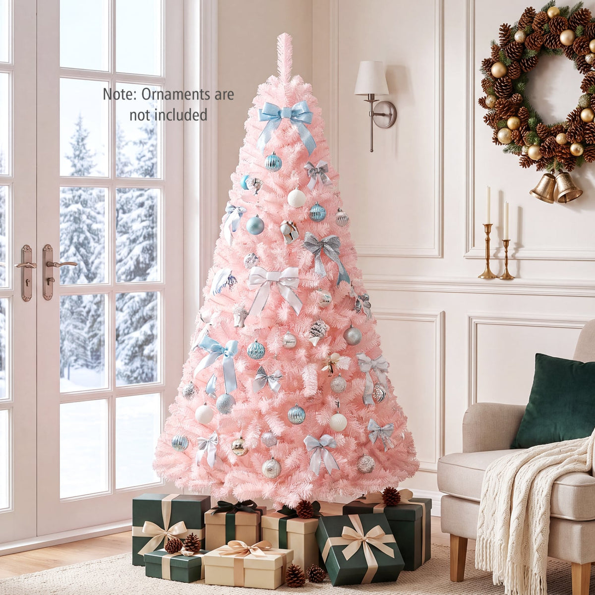 Arbre de Noël artificiel rose et feuillu